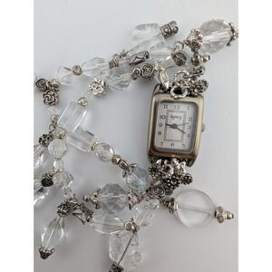 Legacy Watch Women‎ 20mm Silver Case Clear & Silver Beaded Band- New Battery